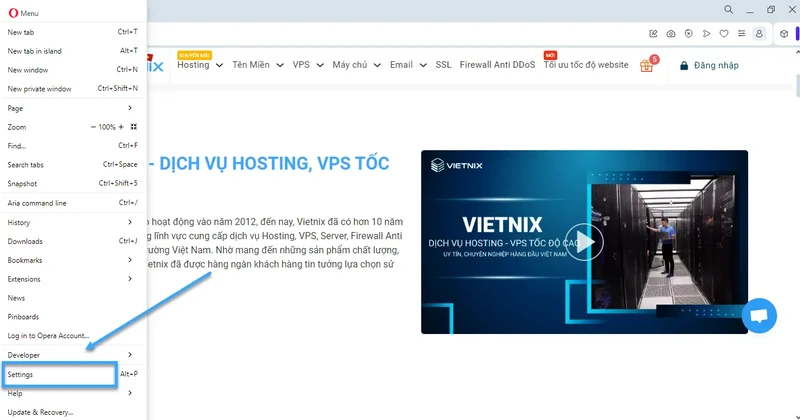 VPN đã được bật trên Opera