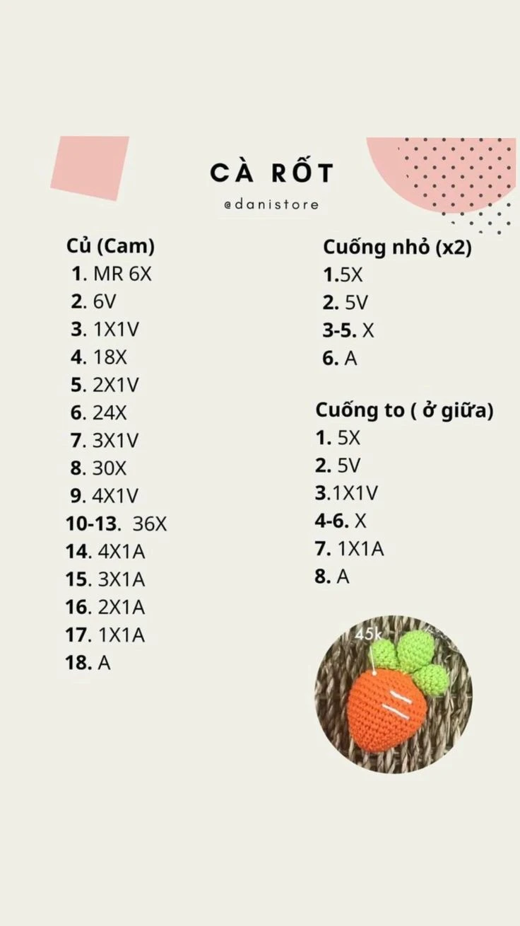 Cà rốt móc len màu sắc tươi sáng