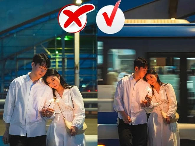 Hôn nhẹ chụp ảnh cặp đôi