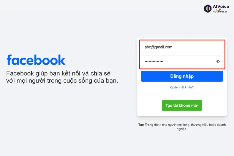 Đăng nhập Facebook bằng Email