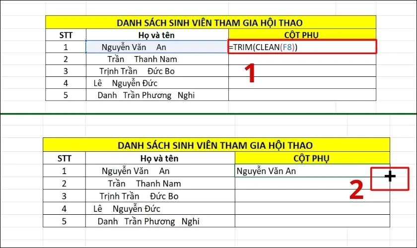 Sử dụng hàm CLEAN và TRIM