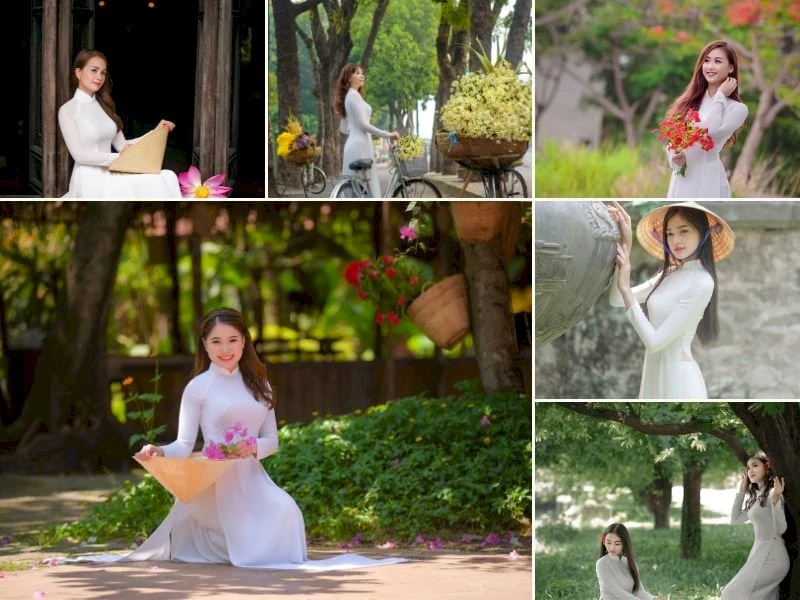 Tạo dáng đứng với áo dài trắng