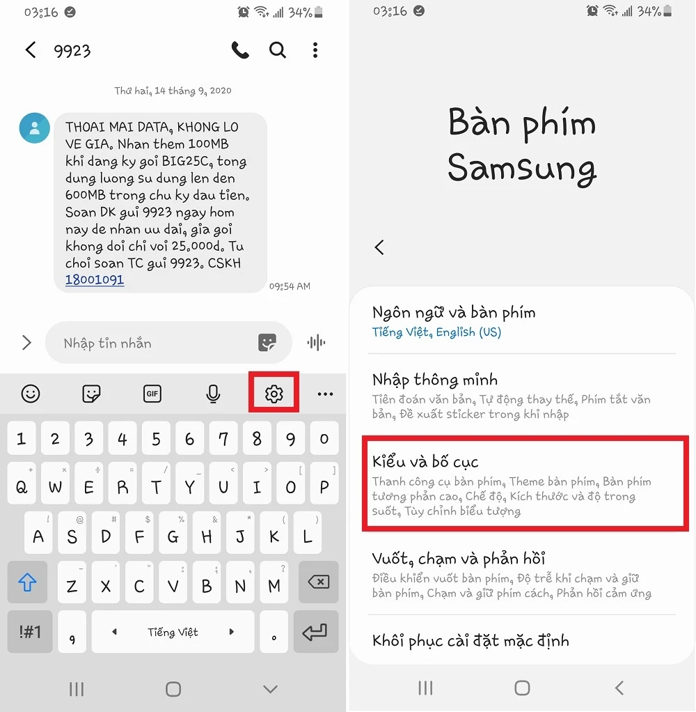 Cài đặt bàn phím Samsung