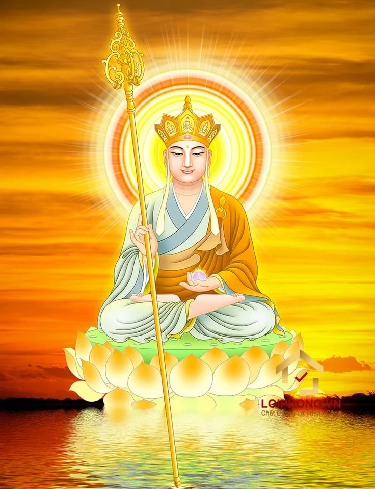 Một bức tranh Địa Tạng Vương Bồ Tát đầy màu sắc