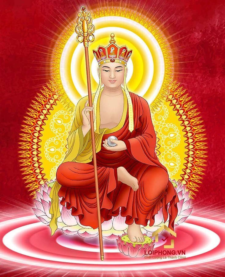 Hình ảnh Địa Tạng Vương Bồ Tát với hoa sen