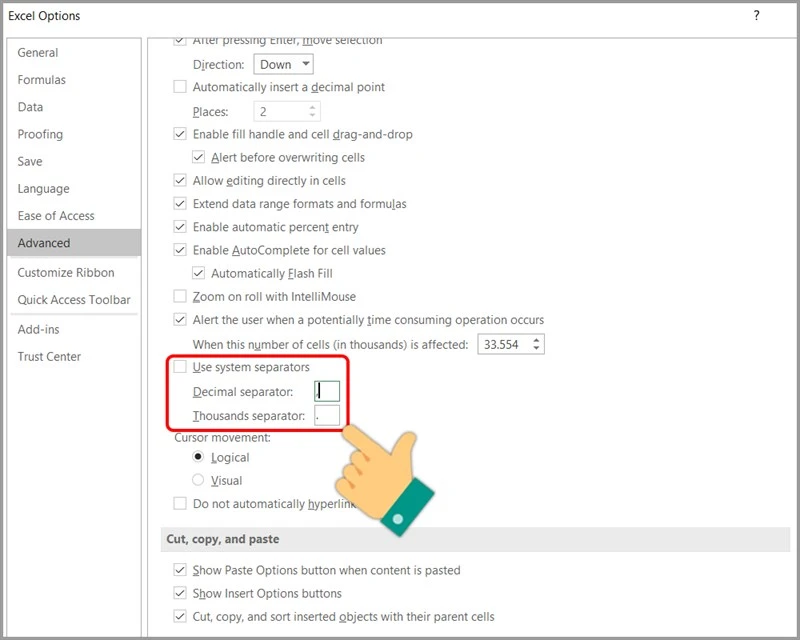 Cách đổi dấu chấm thành dấu phẩy trong Excel