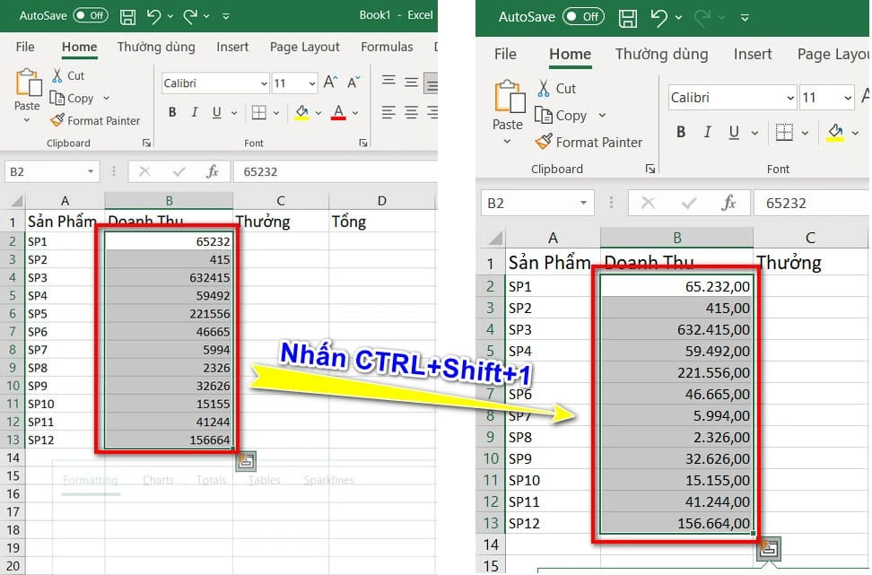 Hình ảnh minh họa cho các phím tắt định dạng