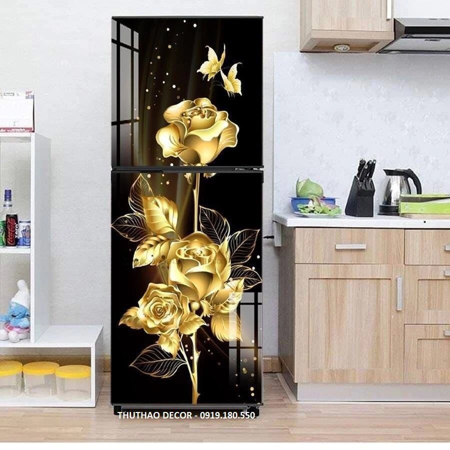 Miếng dán tủ lạnh với thiết kế 3D đẹp mắt