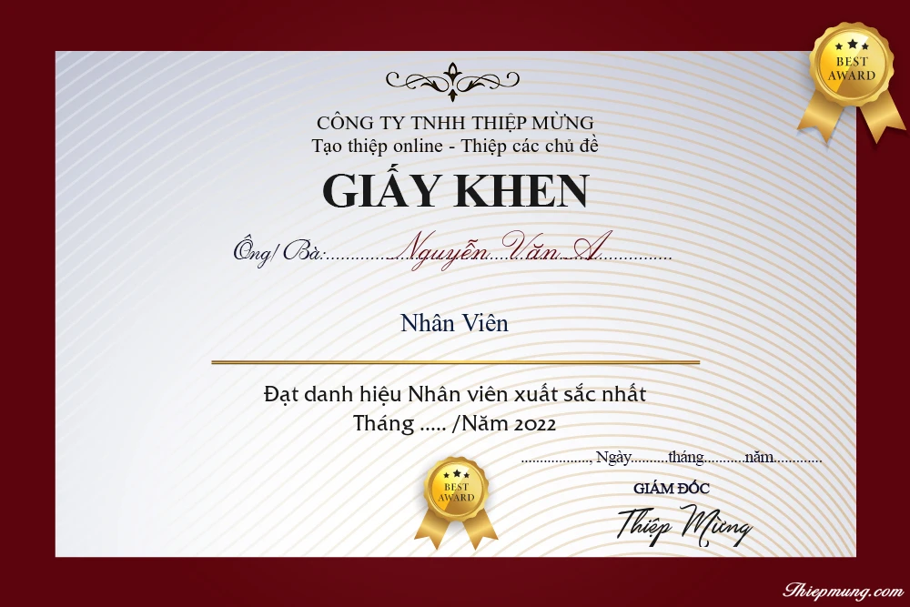 Mẫu giấy khen đẹp
