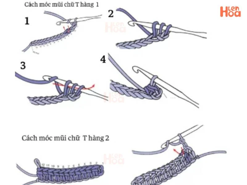 Sơ đồ cách móc mũi T trong móc len