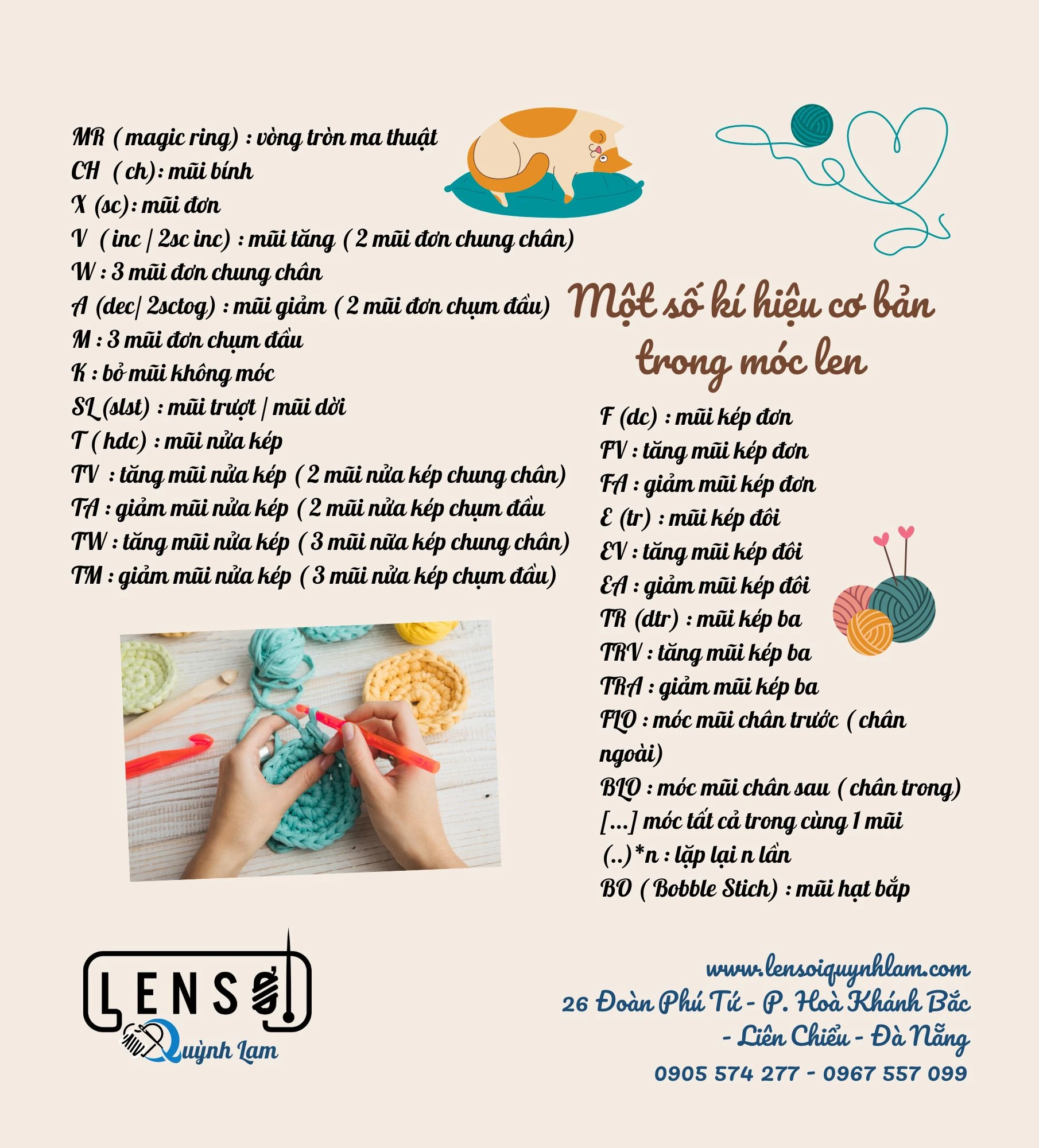 Một số ký hiệu cơ bản trong móc len