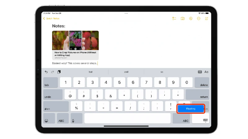 Bàn phím iPad bị thu nhỏ