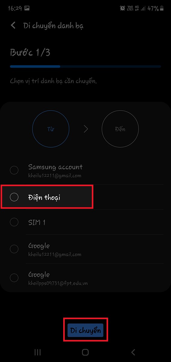 Cách sao chép danh bạ từ máy sang SIM trên điện thoại Android