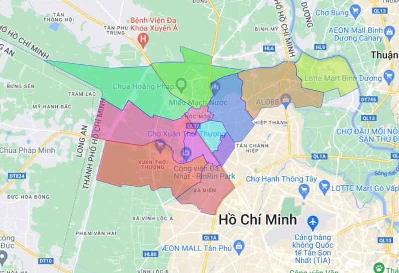 Chi tiết bản đồ hành chính TPHCM và các quận, huyện, Thành phố trực thuộc