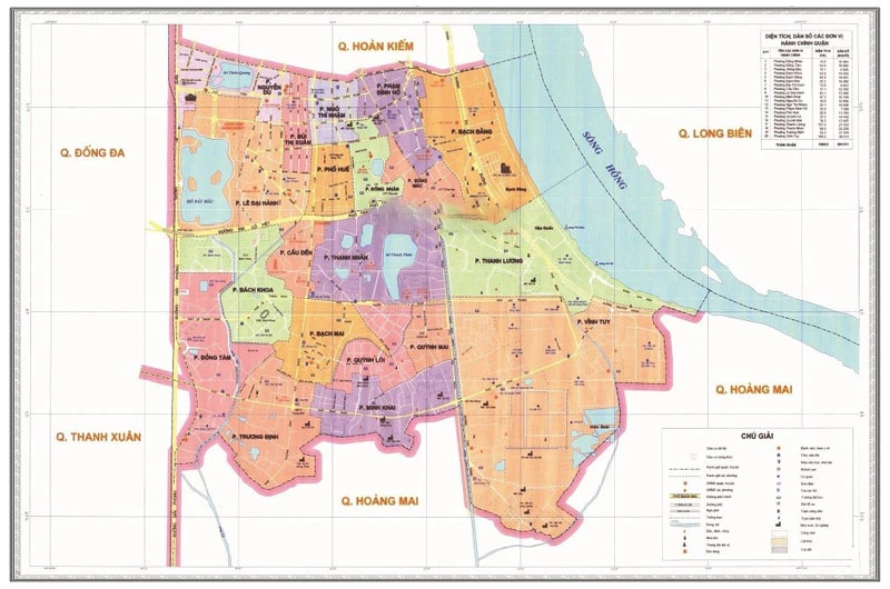 Quận Hai Bà Trưng: Diện tích & hành chính các phường