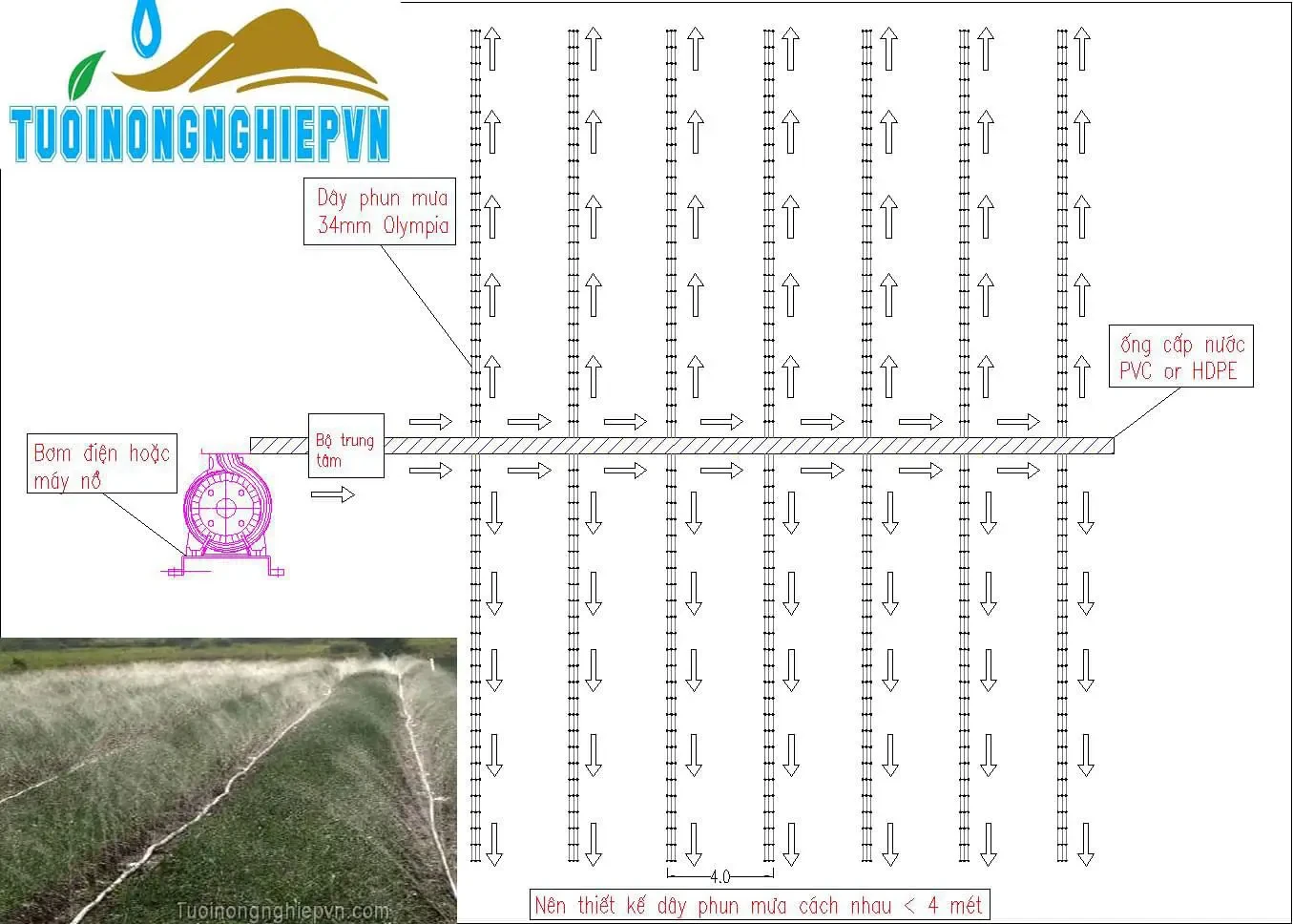 Chi phí lắp đặt dây tưới phun mưa tự động diện tích 10000m2