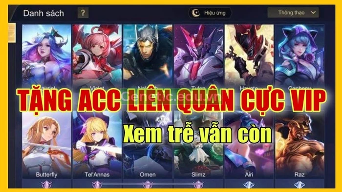 Tặng Acc Liên quân miễn phí 2024 - Nhận ngay 1001+ nick Vip Full tướng, Full trang phục