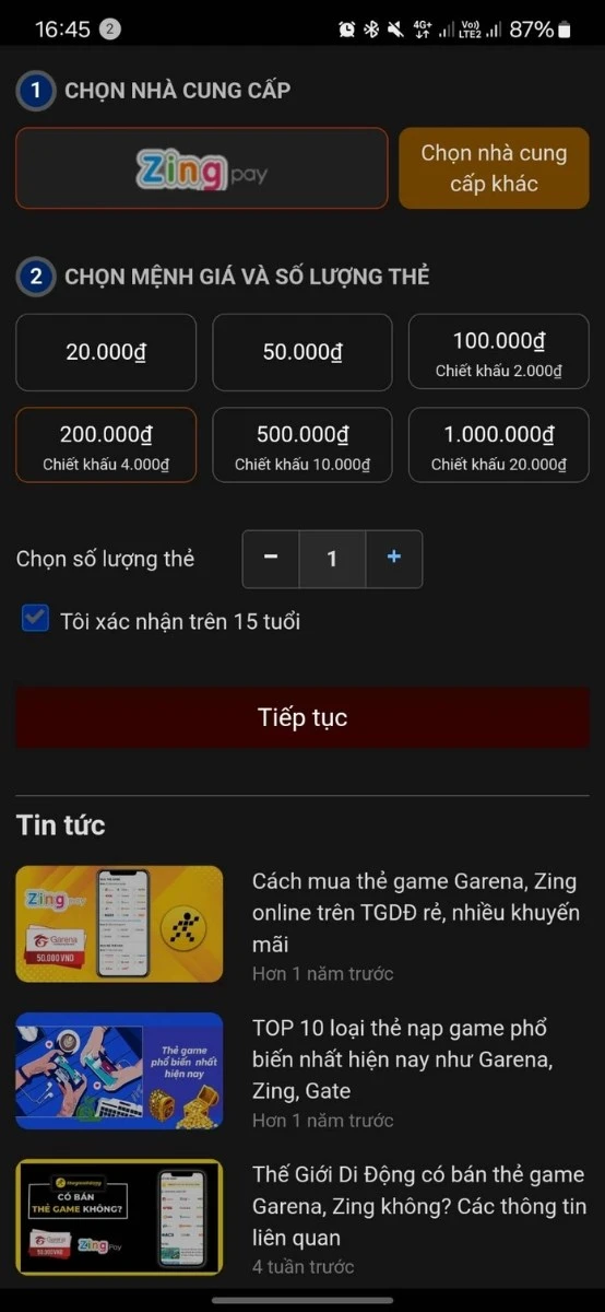 Cách mua thẻ game Garena, Zing online trên TGDĐ rẻ, nhiều khuyến mãi