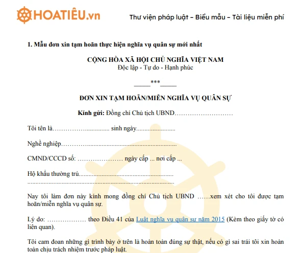 Hướng dẫn đơn hoãn nghĩa vụ quân sự cho sinh viên