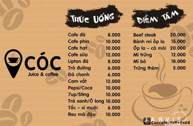 Menu quán cafe bình dân nên bao gồm những gì ?