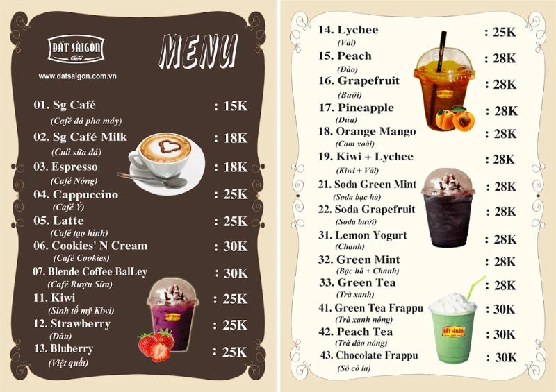 Menu quán cafe bình dân nên bao gồm những gì ?