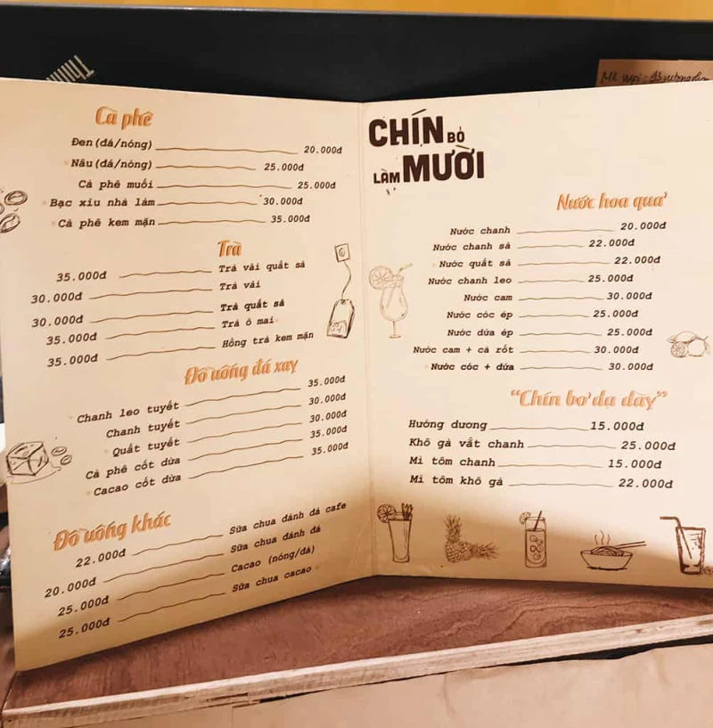 Menu quán cafe bình dân nên bao gồm những gì ?