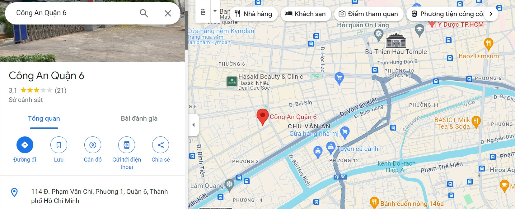 Thông tin địa chỉ Công an Quận 6, TP Hồ Chí Minh